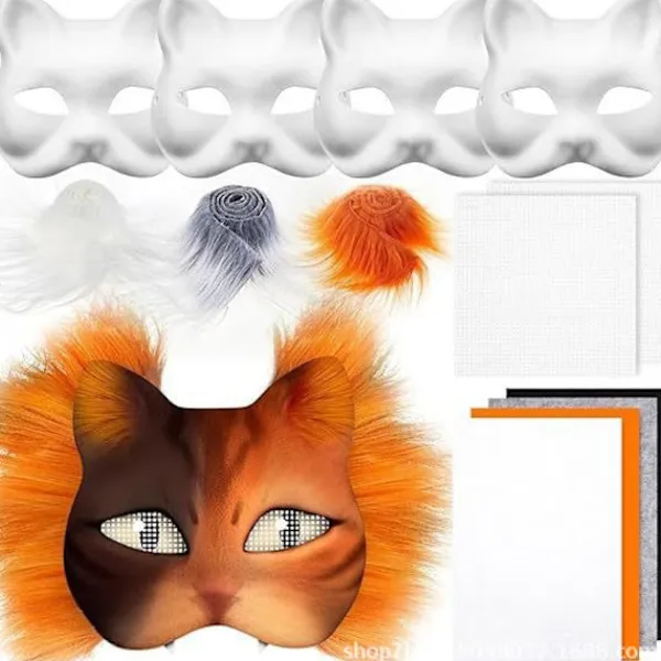 Rävmask Kattmask Handmålad Klotter - Set med 4-FM-> Masker