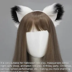 Rävsvans och -öron, Katt Varg Hjort Öron och Svans Set, Djurpäls Svans, Öron Huvudband - Perfekt Vit svart-max><noscript><img width=