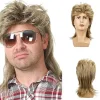 Ryan peruk blond 1 del, mullet, brun blond, 80-tal, löshår,> Peruker
