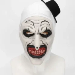 RY-Halloween Terrifier Mask Clownmask Läskig Joker Kostym Halloween Skräck Läskig Mask för Vuxna Män Kvinnor Vit><noscript><img width=