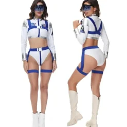 Rymdastronaut silver jumpsuit för vuxna, för män och kvinnor, Halloween cosplay party kostym par rymddräkt robotuniform jumpsuit M M M Blue> Dräkter