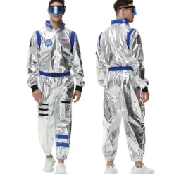Rymdastronaut silver jumpsuit för vuxna, för män och kvinnor, Halloween cosplay party kostym par rymddräkt robotuniform jumpsuit M M M Blue><noscript><img width=