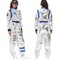 Rymdastronaut silver jumpsuit för vuxna, för män och kvinnor, Halloween cosplay party kostym par rymddräkt robotuniform jumpsuit M M M Blue><noscript><img width=