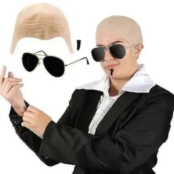 RY*Mr Worldwide Flintskallig Hätta & Solglasögon Set, Kändisikon Maskerad Pitbull Kostym Tillbehör Set, 3 st> Tillbehör