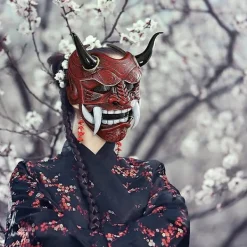 Samurai Hannya Oni Latexmask Japansk Läskig Monster Kabuki Samurai Demon Huvudbonad Halloween Maskerad Cosplay Party Kostym Rekvisita> Masker