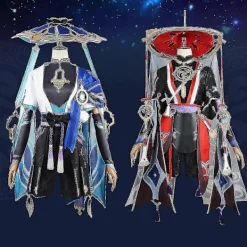 Scaramouche Cosplay Genshin Impact Kostym Peruk Hatt Komplett Set Anime Halloween Genshin Cosplay Wanderer Kostym Uniform För Män><noscript><img width=