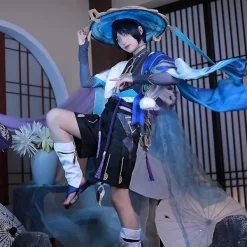 Scaramouche Cosplay Genshin Impact Costume Peruk Hatt Full Set Anime Halloween Genshin Cosplay Wanderer Kostym Uniform för män XXXL> Peruker