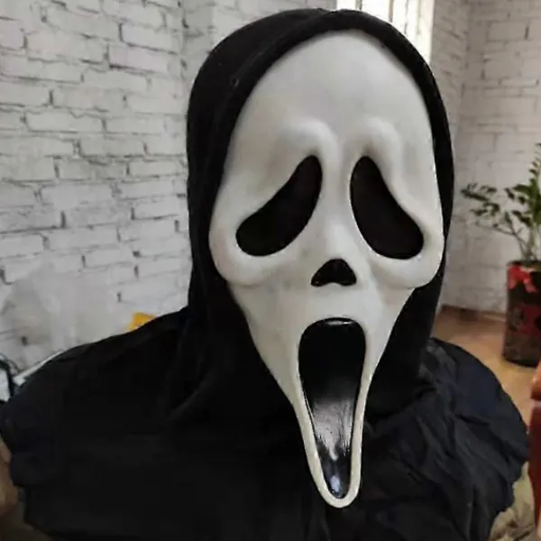 Scream Mask med Svart Hätta Spöke Ansikte Halloween Maskerad Tillbehör> Masker
