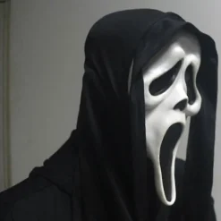 Scream Mask med Svart Hätta Spöke Ansikte Halloween Maskerad Tillbehör><noscript><img width=
