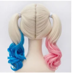 Serietidningar - Harley Quinn peruk i polyester (vuxen) Två tofsar: en rosa a-FA-><noscript><img width=