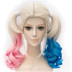 Serietidningar - polyester Harley Quinn peruk (vuxen) Två överdrag: ett rosa a[GKS]> Peruker