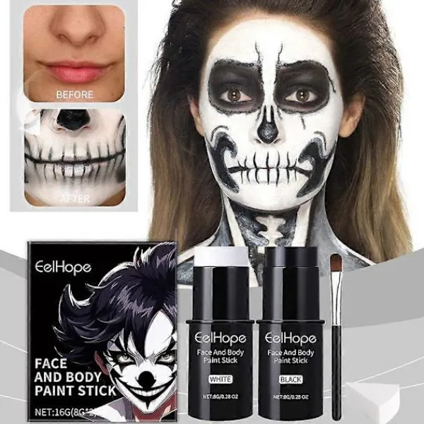 Set (A) $EELHOPE Halloween Ansiktsmålningsstift Set Full Täckning Målarfoundation Smink Clown Färgglatt Stift> Smink