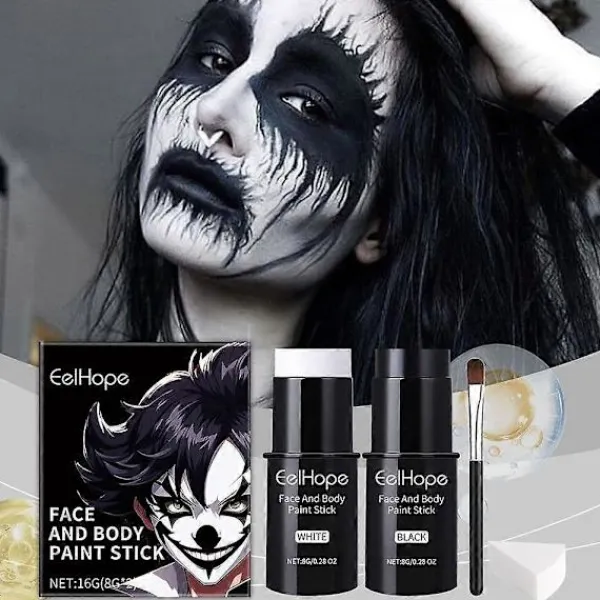 Set (A) $EELHOPE Halloween Ansiktsmålningsstift Set Full Täckning Målarfoundation Smink Clown Färgglatt Stift> Smink