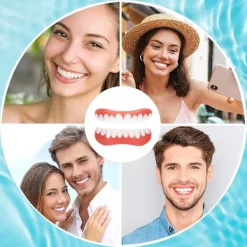 Set med 1 falska vita tänder, kosmetiska proteser för över- och underkäke, tillfälliga proteser, tandfanér, tänder><noscript><img width=