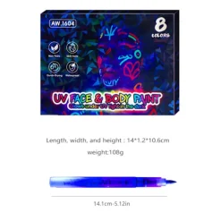 Set med 8 färger UV Neon Ansiktsfärg, Tvättbara Temporära Tatueringsmarkörer> Smink