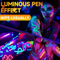 Set med 8 färger UV Neon Ansiktsfärg, Tvättbara Temporära Tatueringsmarkörer><noscript><img width=