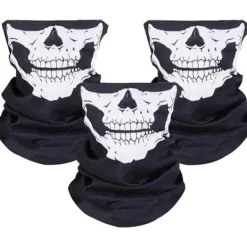 Set med 3 sömlösa ansiktsmasker för motorcykel, cykel, vandring, skidåkning, Halloween (vit och svart)> Masker