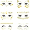 Set Of 6 Face Tattoo Stickers, Gold Temporary Transfer Tattoos On Face For Women Girls Halloween Masquerade Costume Party> Smink