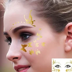 Set Of 6 Face Tattoo Stickers, Gold Temporary Transfer Tattoos On Face For Women Girls Halloween Masquerade Costume Party><noscript><img width=