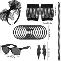 1set, 80s Accessories 80s Costume Accessories Fancy Dress Accessories Set Lace Headband Glasses Silicone Bracelets Fishnet Gloves Neon Earrings For 80 | Fyndiq><noscript><img width=
