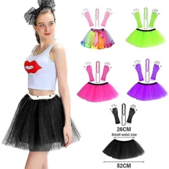 1set, 80s Fancy Party Costume Accessories Set, 1980s Fancy Dress Neon Costume Accessories With Earring Bracelets Bead Necklaces Tutu Skirt Fishnet Glo | Fyndiq><noscript><img width=