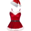 Sexig Julunderkläder för Kvinnor Santa Babydoll Chemise Röd Kostym med 4 delar> Dräkter