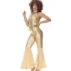 Sexiga metalliska disco-jumpsuits - Disco-jumpsuits med öppen midja för kvinnor (M)> Dräkter