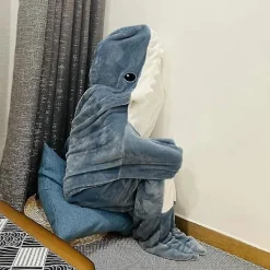 Bluedio Shark Blanket Hoodie Vuxen - Shark Onesie Adult Bärbar filt - Shark Blanket Super Soft Cozy Fla><noscript><img width=