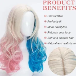Shengruili Harley Quinn Peruk Kvinna Lång Cosplay Peruk Skurk Quinn Peruk Cosplay Peruk Blond Blå Rosa Karneval Halloween Karnevalsfester><noscript><img width=