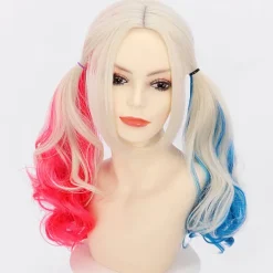 Shengruili Harley Quinn Peruk Kvinna Lång Cosplay Peruk Skurk Quinn Peruk Cosplay Peruk Blond Blå Rosa Karneval Halloween Karnevalfester.j> Peruker