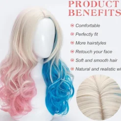 Shengruili Harley Quinn Peruk Kvinna Lång Cosplay Peruk Skurk Quinn Peruk Cosplay Peruk Blond Blå Rosa Karneval Halloween Karnevalsfester{FY}> Peruker