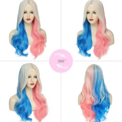 Shengruili Harley Quinn Peruk Kvinna Lång Cosplay Peruk Skurk Quinn Peruk Cosplay Peruk Blond Blå Rosa Karneval Halloween Karnevalsfester[GPA]><noscript><img width=