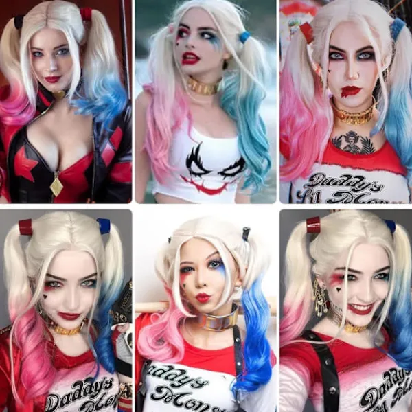 Heta säljare Shengruili Harley Quinn Peruk Kvinna Lång Cosplay Peruk Skurk Quinn Peruk Cosplay Peruk Blond Blå Rosa Karneval Halloween Karnevalsfester> Peruker