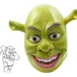 Shrek Kostym Halloween Cosplay Vuxen Hel Huvud Grön Shrek Mask Latexmasker> Masker