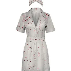 Silent Hill Sjuksköterska Cosplay Kostym Skräck Blodstänkt Klänning med Huvudstycke för Kvinnor Halloween Outfit L L> Dräkter