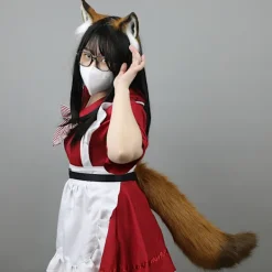 Simulerings plysch rävöron pannband svans cosplay kläder kostym Vit pulver><noscript><img width=