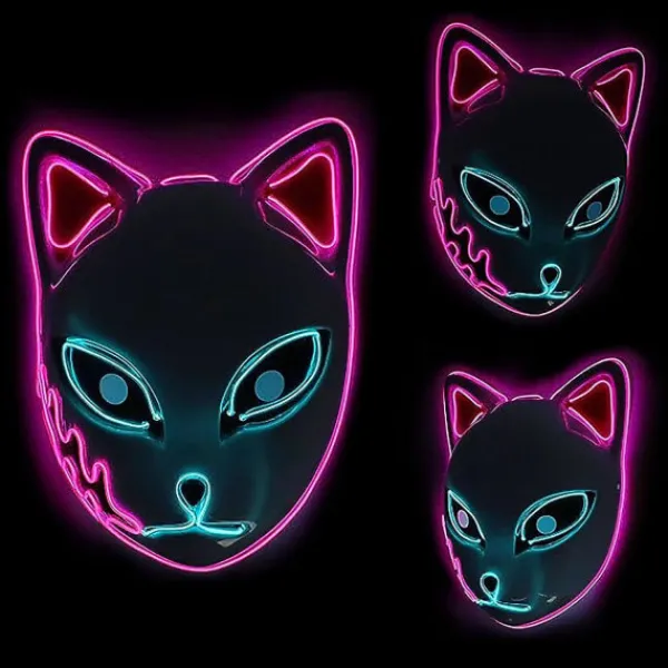 del SINSEN Demon Slayer Fox Mask LED Cosplay Kattmask Japansk anime Halloween kostym rekvisita för barn Vuxna Rosa> Masker
