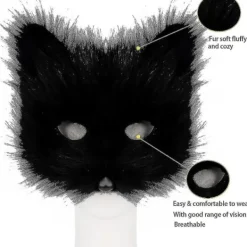 SJJYV Faux Fur Fox Tail Cat Werewolf Cosplay Set Plysch Mask Fluffiga Tassar Handskar Halloween Jul Svart><noscript><img width=