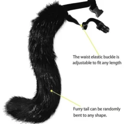SJJYV Faux Fur Fox Tail Cat Werewolf Cosplay Set Plysch Mask Fluffiga Tassar Handskar Halloween Jul Svart><noscript><img width=