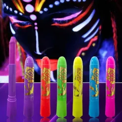 Självlysande ansiktsmålnings pennor, tvättbara, lätta att applicera, långvariga neon ansikts- och kroppsmålning pennor, sminkmarkörer för Halloween, Cosplay | Fyndiq> Smink