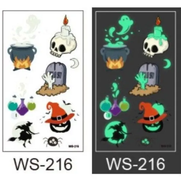 Schnapign Självlysande barntatueringar 5 ark med Halloweenmotiv> Smink