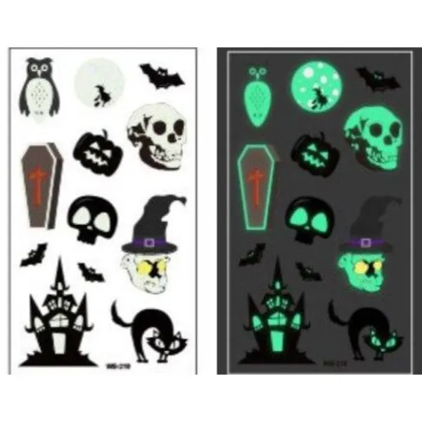 Schnapign Självlysande barntatueringar 5 ark med Halloweenmotiv> Smink