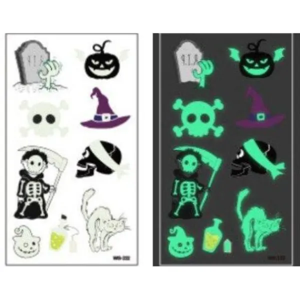 Schnapign Självlysande barntatueringar 5 ark med Halloweenmotiv> Smink