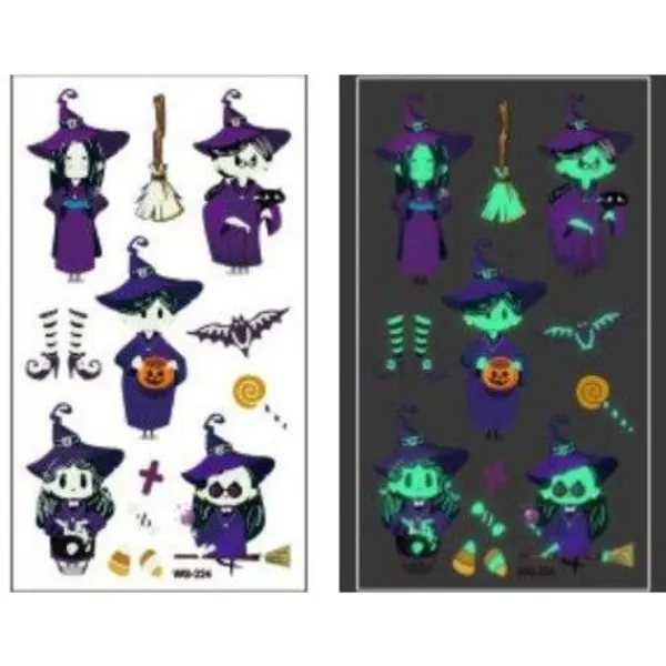 Schnapign Självlysande barntatueringar 5 ark med Halloweenmotiv> Smink