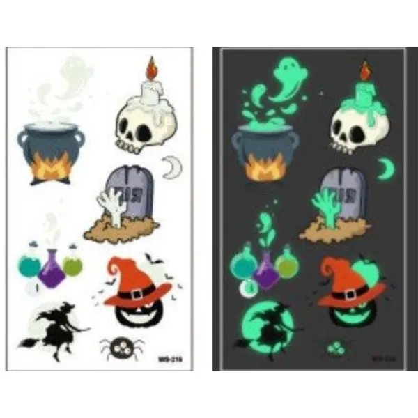 Schnapign Självlysande barntatueringar 5 ark med Halloweenmotiv> Smink