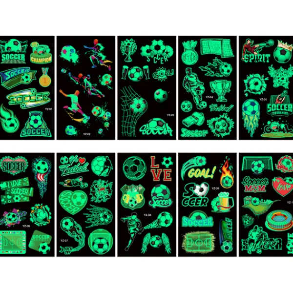 Självlysande fotbollstatueringar för barnkalas, glow> Smink