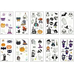 Självlysande Halloween Temporära Tatueringar för Vuxna och Barn, 10 st Ansikts- och Kroppstatueringar som Lyser i Mörkret Halloweenfest> Smink