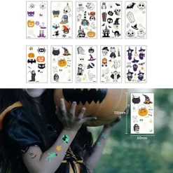 Självlysande Halloween Temporära Tatueringar för Vuxna och Barn, 10 st Ansikts- och Kroppstatueringar som Lyser i Mörkret Halloweenfest> Smink