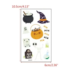 Självlysande Halloween Temporära Tatueringar för Vuxna och Barn, 10 st Ansikts- och Kroppstatueringar som Lyser i Mörkret Halloweenfest><noscript><img width=