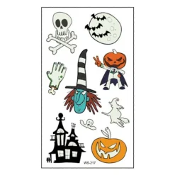 Självlysande Halloween Temporära Tatueringar för Vuxna och Barn, 10 st Ansikts- och Kroppstatueringar som Lyser i Mörkret Halloweenfest><noscript><img width=